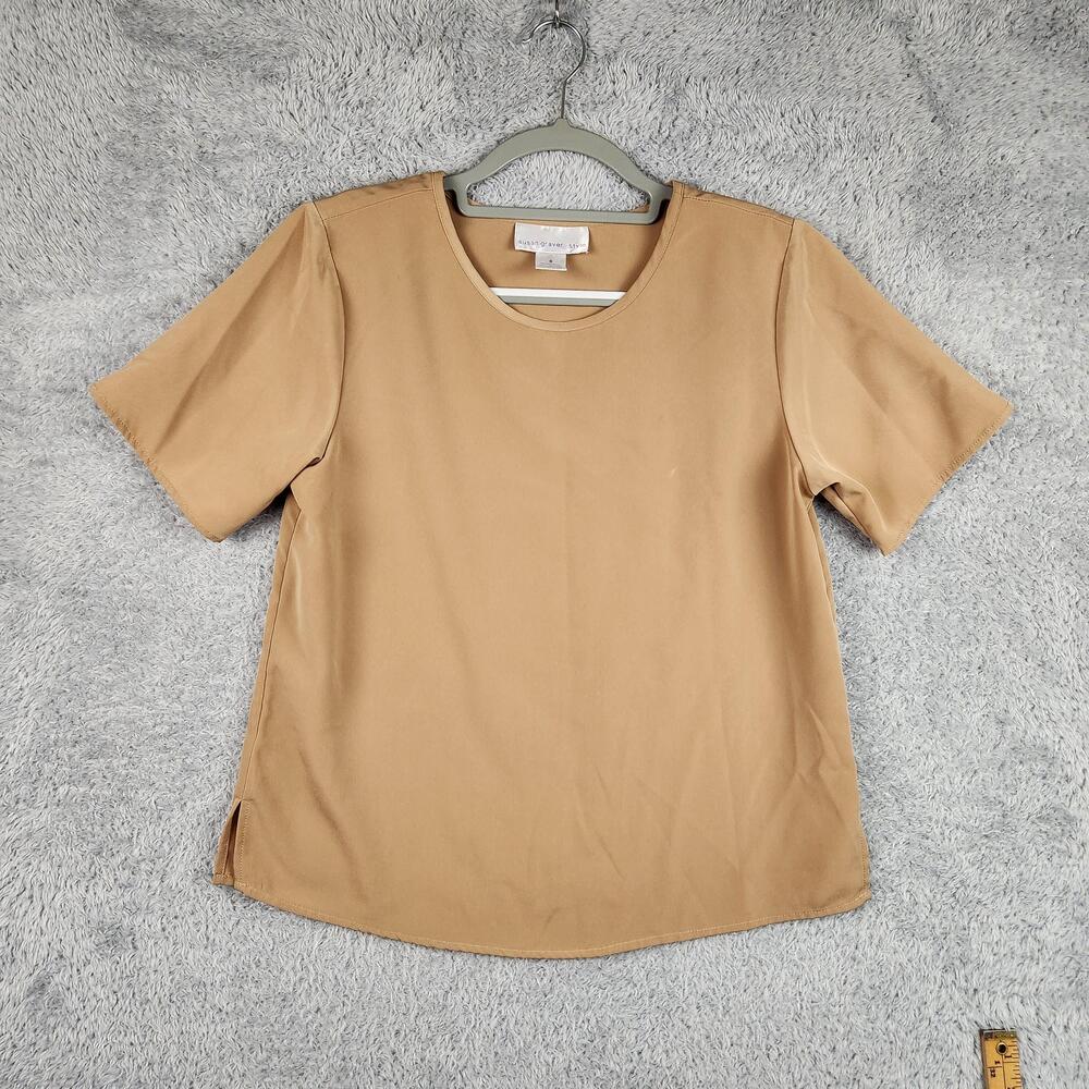 Vintage Susan Graver Style Blouse Womens Small Beige Basic Minimalist Top Y2k
